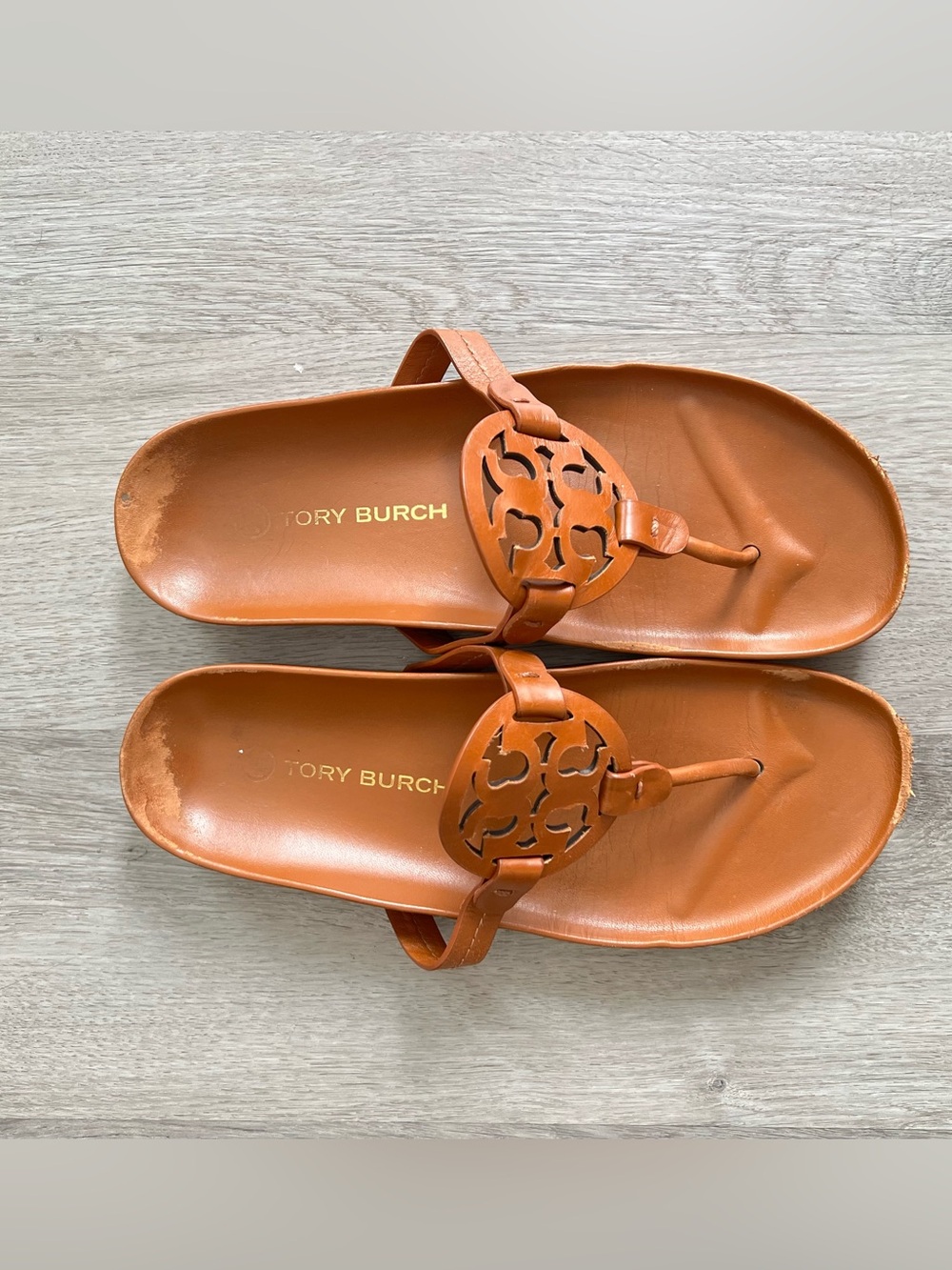 TORY BURCH Miller Cloud Sandal Aged Camello Leather Womens Size 10.5